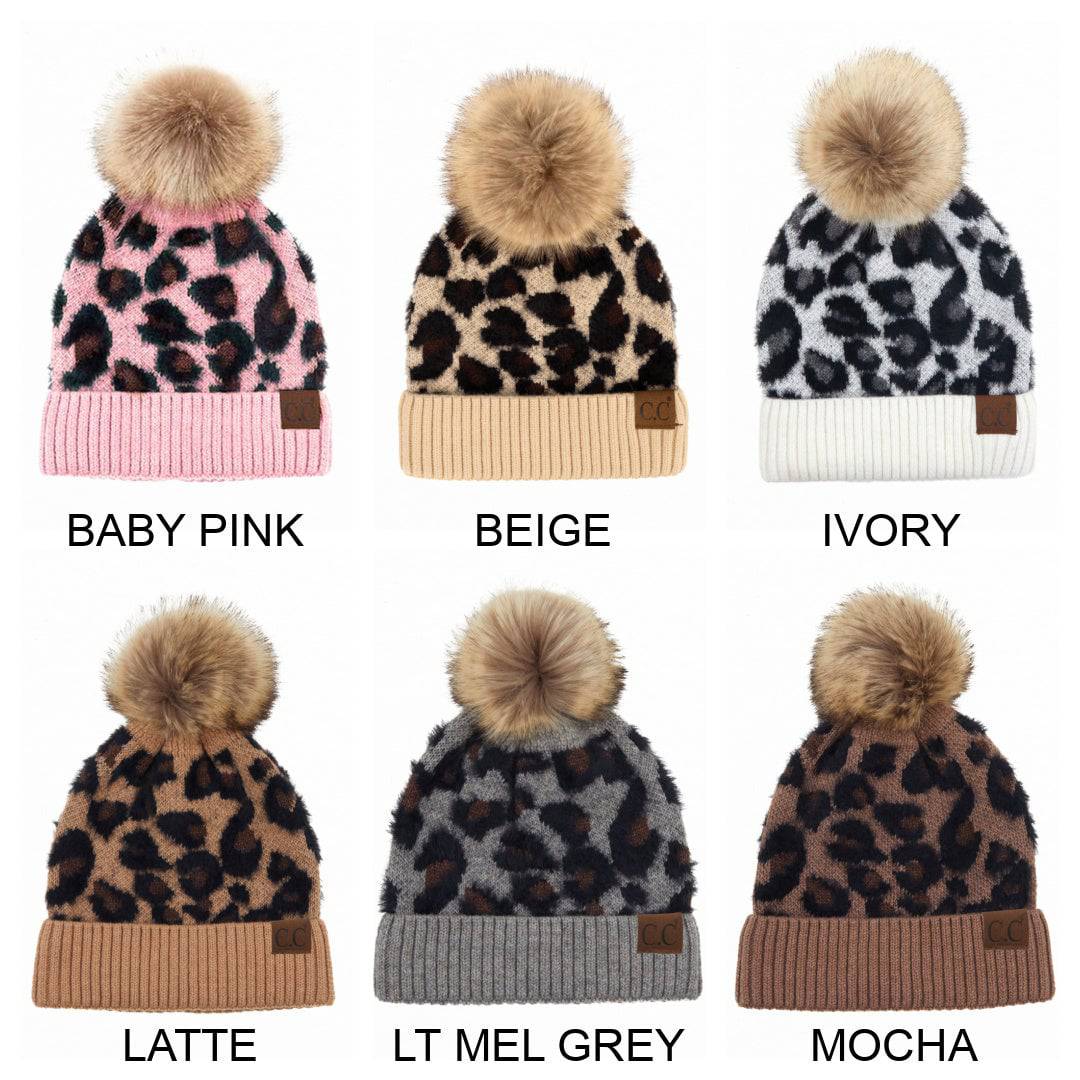 CC Beanie Leopard Pom Winter Hats for Adult and Kids by Truly